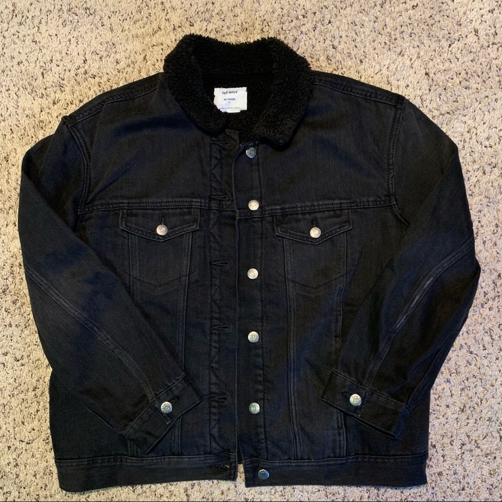 Old Navy Boyfriend Sherpa-Lined Black Jean Jacket